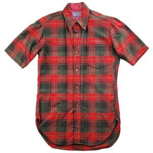 Pendleton Vintage Wool Shirt Short Sleeve Plaid Christmas Rockabilly Small